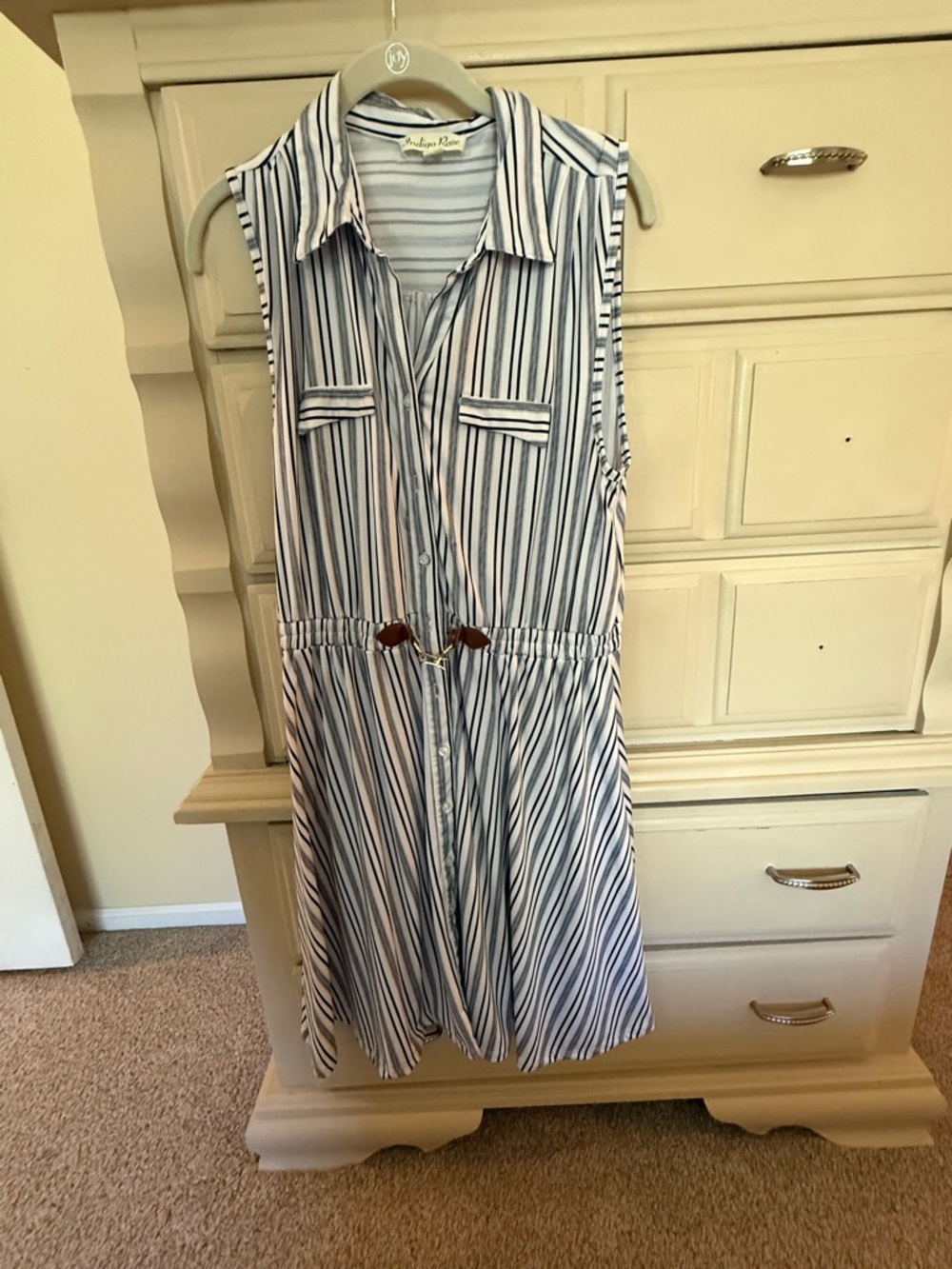 Sleeveless Striped Shirtdress - Blue & White